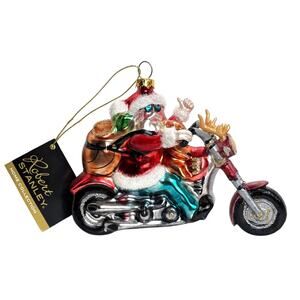 Robert Stanley Home Collection Glass Ornament Santa On Motorcycle 2011 NWT
